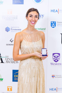 Alexandra Brito poses with the Thomas Clarkson Gold Medal presented to her at The Undergraduate Awards in Dublin, Ireland Thursday, November 9, 2017. Photo by The Undergraduate Awards