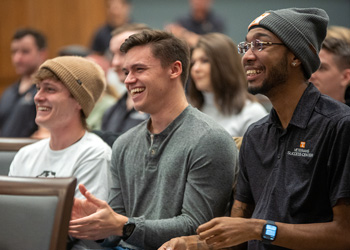 Veterans in a lecture hall.